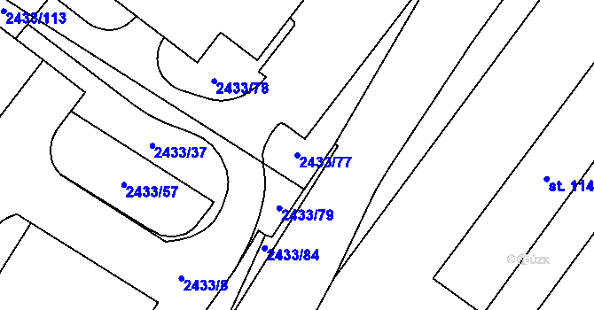 Parcela st. 2433/77 v KÚ Dobřany, Katastrální mapa