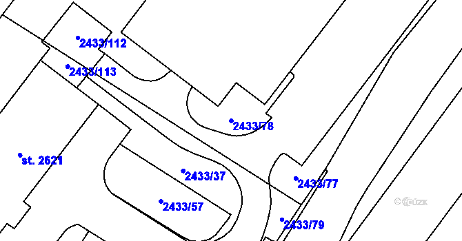 Parcela st. 2433/78 v KÚ Dobřany, Katastrální mapa