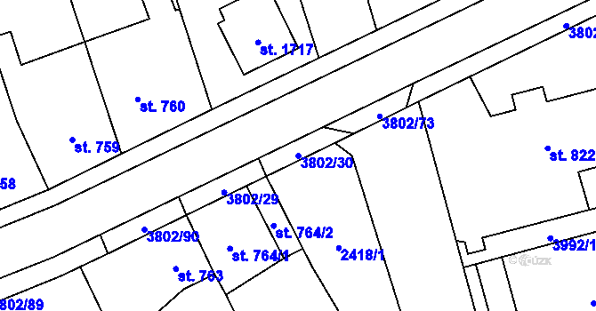Parcela st. 3802/30 v KÚ Dobřany, Katastrální mapa