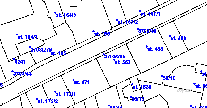 Parcela st. 3703/285 v KÚ Dobřany, Katastrální mapa