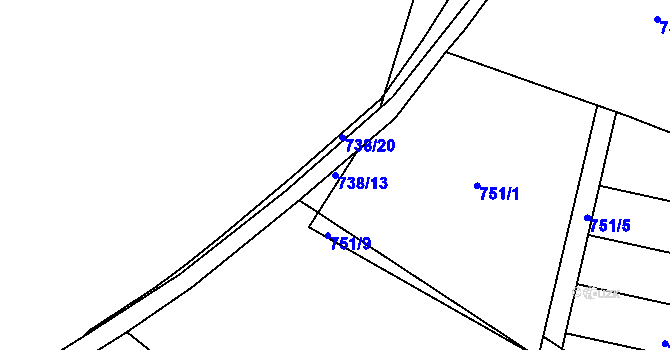 Parcela st. 738/13 v KÚ Dobřany, Katastrální mapa