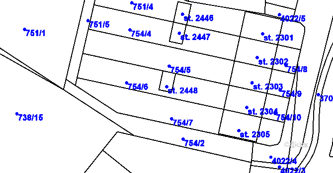 Parcela st. 2448 v KÚ Dobřany, Katastrální mapa