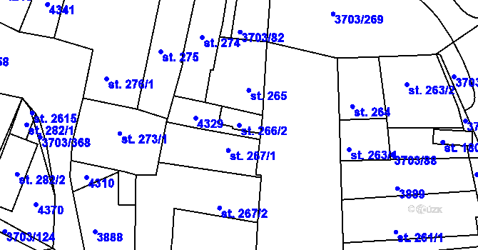 Parcela st. 266/2 v KÚ Dobřany, Katastrální mapa