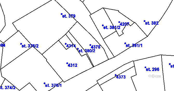 Parcela st. 380/1 v KÚ Dobřany, Katastrální mapa