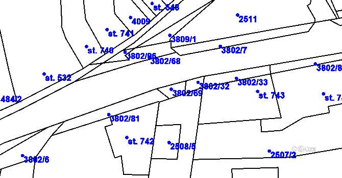 Parcela st. 3802/69 v KÚ Dobřany, Katastrální mapa