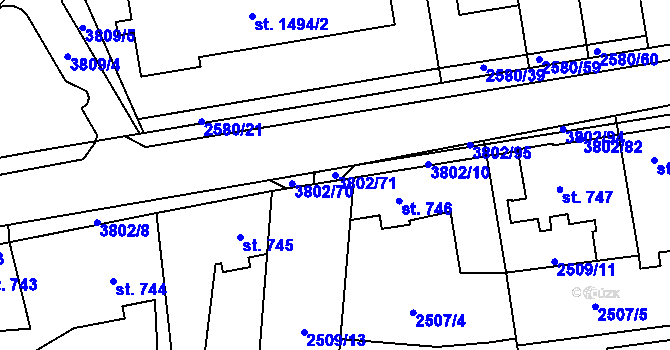 Parcela st. 3802/71 v KÚ Dobřany, Katastrální mapa