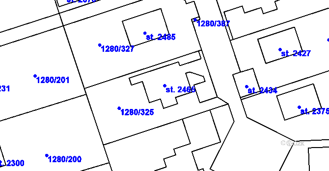 Parcela st. 2465 v KÚ Dobřany, Katastrální mapa