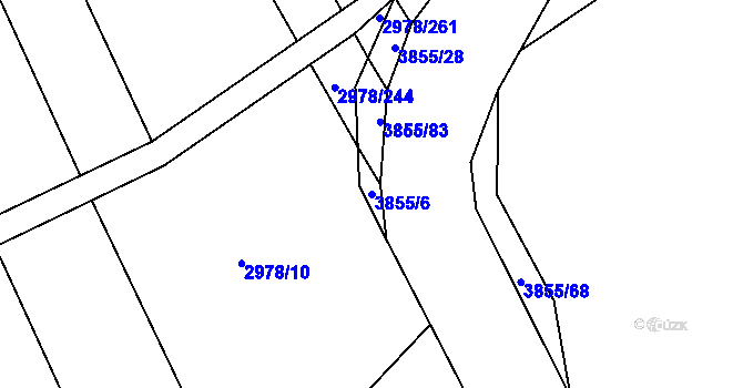 Parcela st. 3855/6 v KÚ Dobřany, Katastrální mapa