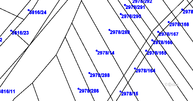 Parcela st. 2978/14 v KÚ Dobřany, Katastrální mapa