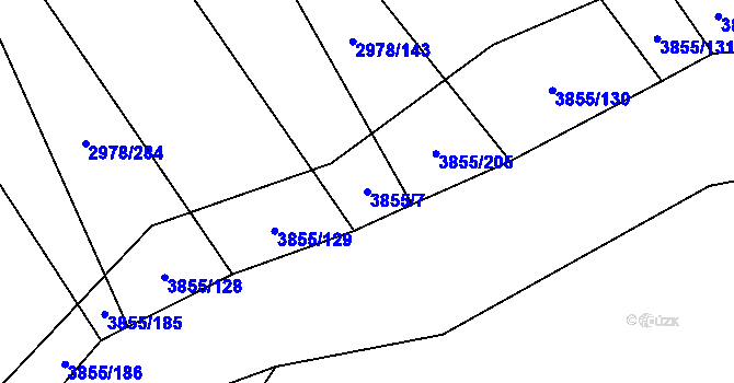 Parcela st. 3855/7 v KÚ Dobřany, Katastrální mapa