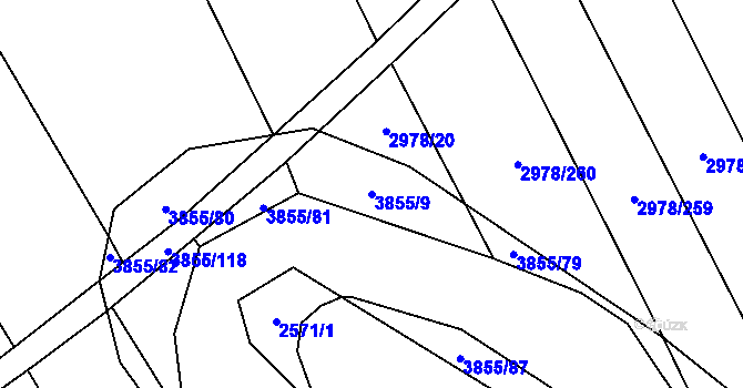Parcela st. 3855/9 v KÚ Dobřany, Katastrální mapa