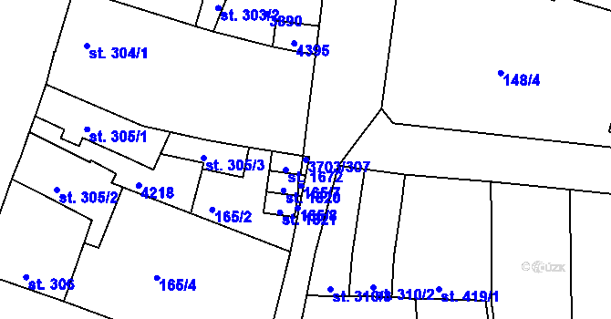 Parcela st. 3703/307 v KÚ Dobřany, Katastrální mapa