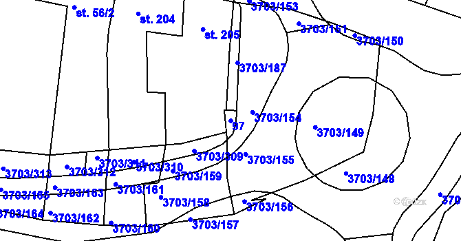 Parcela st. 97 v KÚ Dobřany, Katastrální mapa