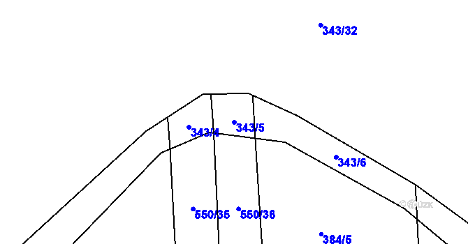 Parcela st. 343/5 v KÚ Dobřany, Katastrální mapa