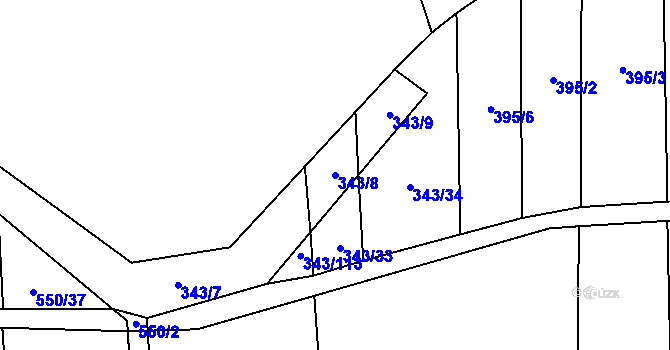 Parcela st. 343/8 v KÚ Dobřany, Katastrální mapa