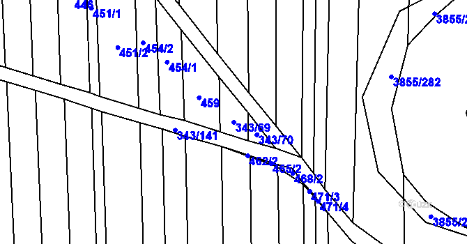 Parcela st. 343/69 v KÚ Dobřany, Katastrální mapa