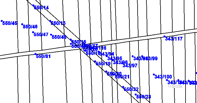 Parcela st. 343/94 v KÚ Dobřany, Katastrální mapa
