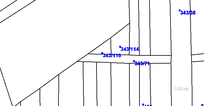 Parcela st. 343/115 v KÚ Dobřany, Katastrální mapa