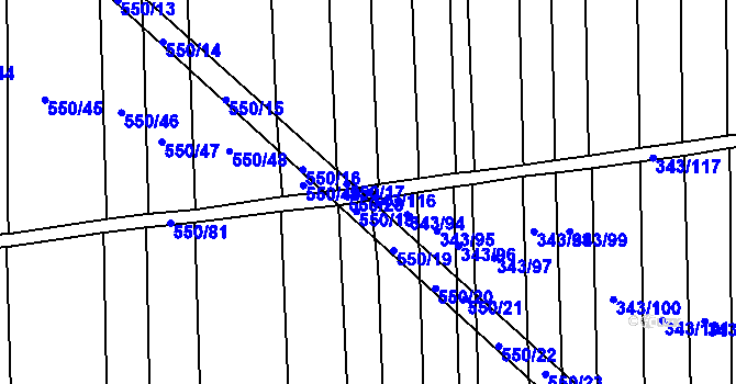 Parcela st. 343/116 v KÚ Dobřany, Katastrální mapa