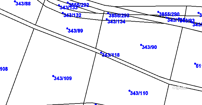 Parcela st. 343/118 v KÚ Dobřany, Katastrální mapa