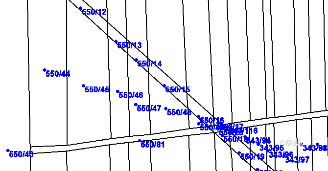Parcela st. 550/15 v KÚ Dobřany, Katastrální mapa