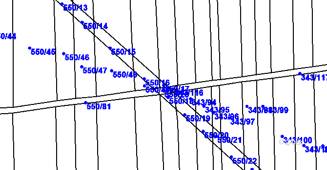 Parcela st. 550/17 v KÚ Dobřany, Katastrální mapa