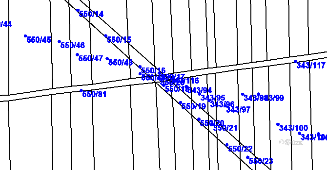 Parcela st. 550/18 v KÚ Dobřany, Katastrální mapa
