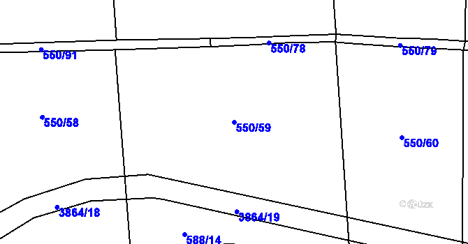 Parcela st. 550/59 v KÚ Dobřany, Katastrální mapa