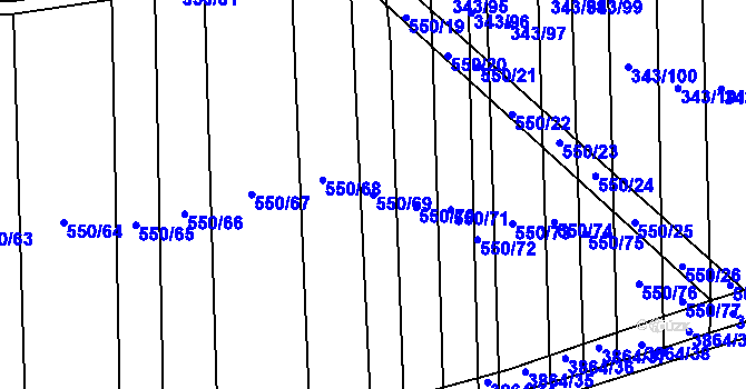 Parcela st. 550/69 v KÚ Dobřany, Katastrální mapa