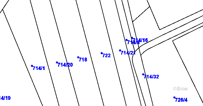 Parcela st. 722 v KÚ Dobřany, Katastrální mapa