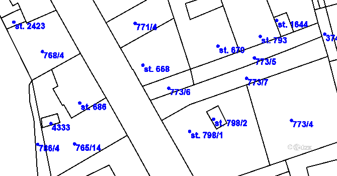 Parcela st. 773/6 v KÚ Dobřany, Katastrální mapa