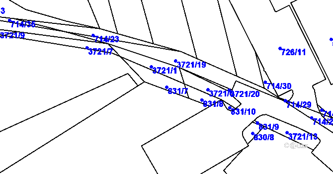 Parcela st. 831/7 v KÚ Dobřany, Katastrální mapa