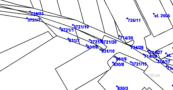 Parcela st. 831/8 v KÚ Dobřany, Katastrální mapa