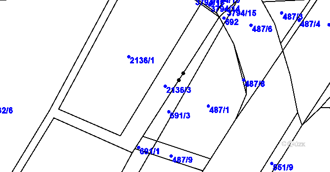 Parcela st. 2136/3 v KÚ Dobřany, Katastrální mapa