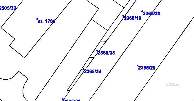 Parcela st. 2365/33 v KÚ Dobřany, Katastrální mapa
