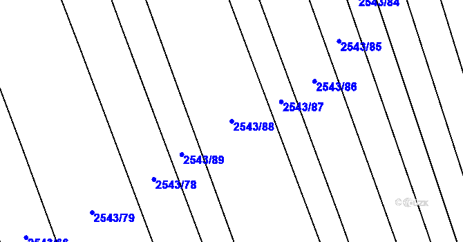 Parcela st. 2543/88 v KÚ Dobřany, Katastrální mapa