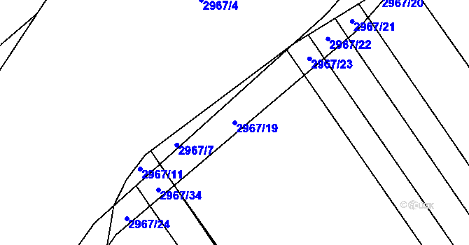 Parcela st. 2967/19 v KÚ Dobřany, Katastrální mapa