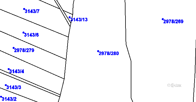 Parcela st. 2978/280 v KÚ Dobřany, Katastrální mapa