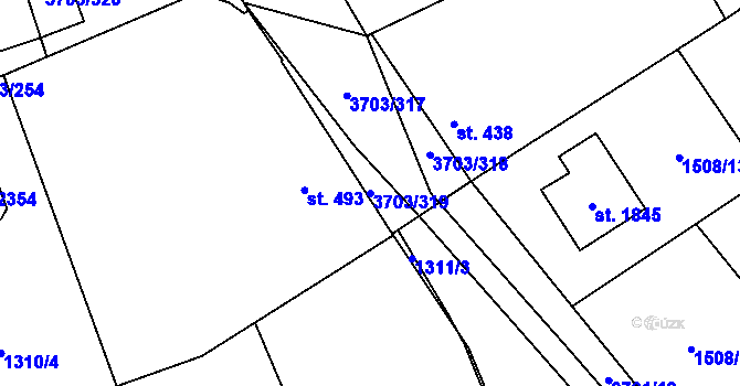 Parcela st. 3703/319 v KÚ Dobřany, Katastrální mapa