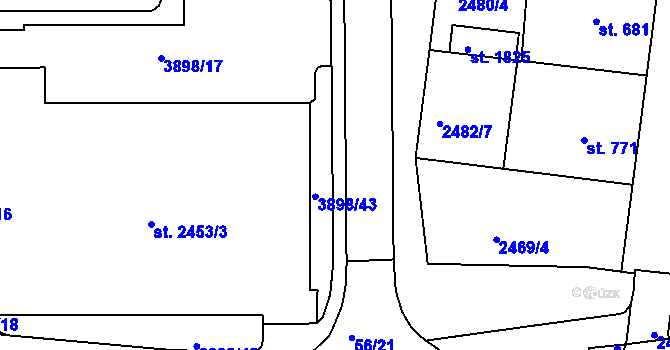 Parcela st. 3703/348 v KÚ Dobřany, Katastrální mapa