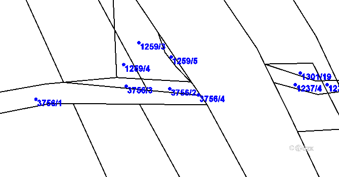 Parcela st. 3756/2 v KÚ Dobřany, Katastrální mapa