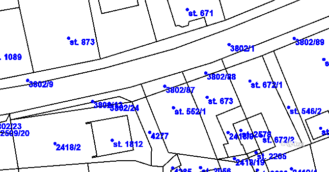 Parcela st. 3802/87 v KÚ Dobřany, Katastrální mapa