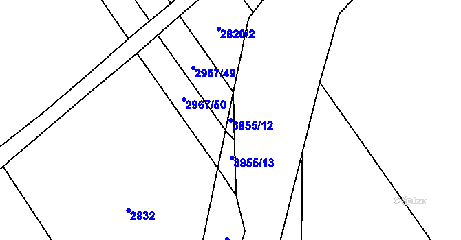 Parcela st. 3855/12 v KÚ Dobřany, Katastrální mapa