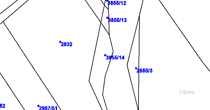 Parcela st. 3855/14 v KÚ Dobřany, Katastrální mapa