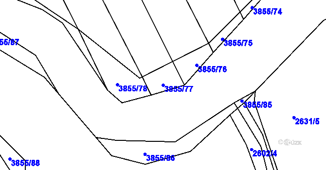 Parcela st. 3855/77 v KÚ Dobřany, Katastrální mapa