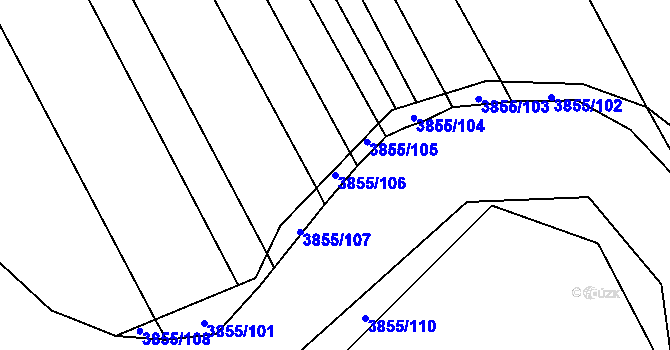 Parcela st. 3855/106 v KÚ Dobřany, Katastrální mapa