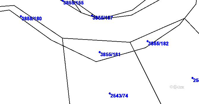 Parcela st. 3855/181 v KÚ Dobřany, Katastrální mapa
