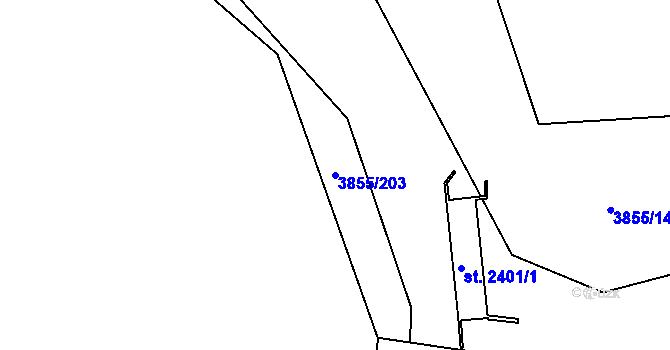 Parcela st. 3855/203 v KÚ Dobřany, Katastrální mapa