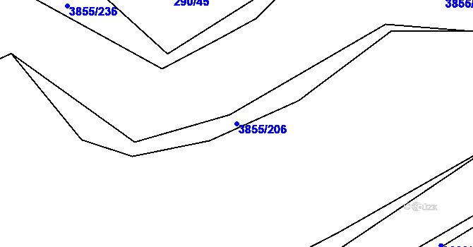Parcela st. 3855/206 v KÚ Dobřany, Katastrální mapa
