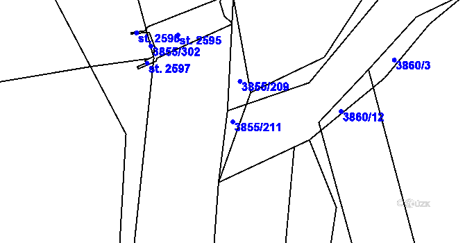 Parcela st. 3855/211 v KÚ Dobřany, Katastrální mapa